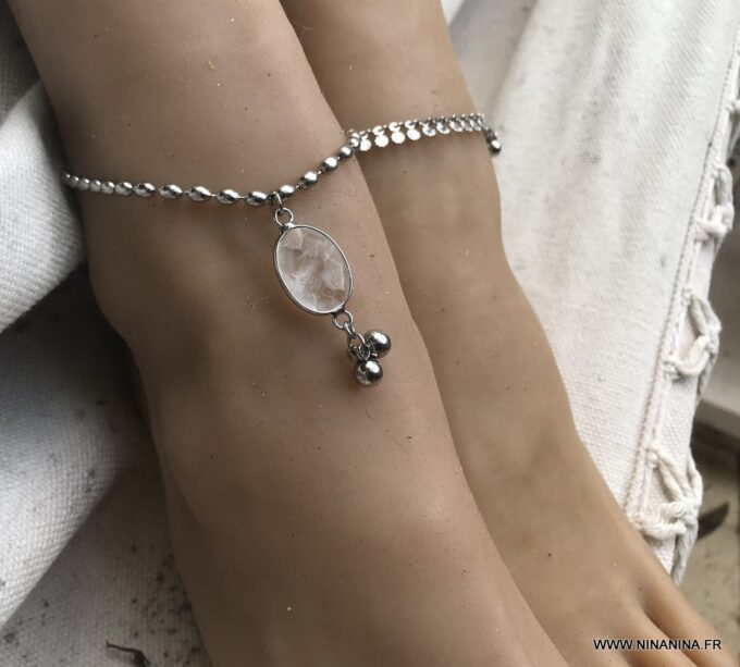N7108h Bracelet de cheville indien en argent chaine acier inoxydable - Bijoux de pied en ligne Ninanina