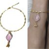 N7109 Bracelet cheville doré femme - chaine de pied quartz rose - Bijoux de pied en ligne Ninanina