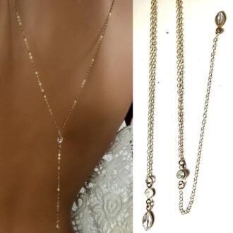 Collier Plaqué Or 14 Carats Forme Y - Chaîne Double Réglable - En Laiton, Fermoir Mousqueton - Pour Tous Les Jours, Fêtes, Cadeau - 3