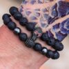 N7120 Bracelet tete de mort homme perle onyx et zirconium noir - Bijoux Bracelets en ligne Ninanina
