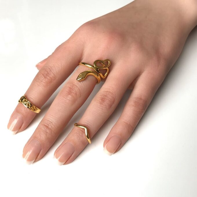 N7135 Bague Demi Doigt Or Réglable - Anneau Doré De Phalange Filigrané Forme V - Bijoux bagues phalanges en ligne Ninanina