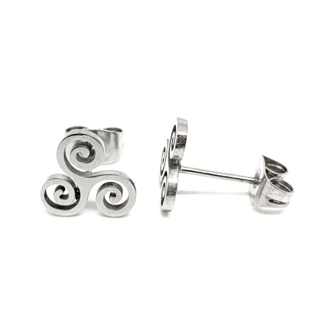 N7136 Boucles d oreilles triskel clou Acier inoxydable argente - Bijoux d'oreille hommes en ligne Ninanina