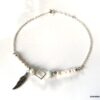 N7138 Bracelet cheville plume argent 925 pierre aigue marine rocaille blanche - Bijoux de pieds en ligne Ninanina