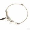 N7138b Bracelet cheville plume argent 925 pierre aigue marine rocaille blanche - Bijoux de pieds en ligne Ninanina