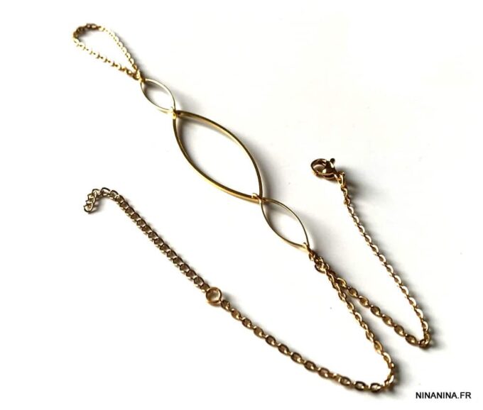 N7143c Bague bracelet en or plaqué - Chaine de main dorée - Bijoux Bracelets en ligne Ninanina