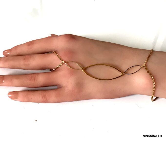 N7143d Bague bracelet en or plaqué - Chaine de main dorée - Bijoux Bracelets en ligne Ninanina