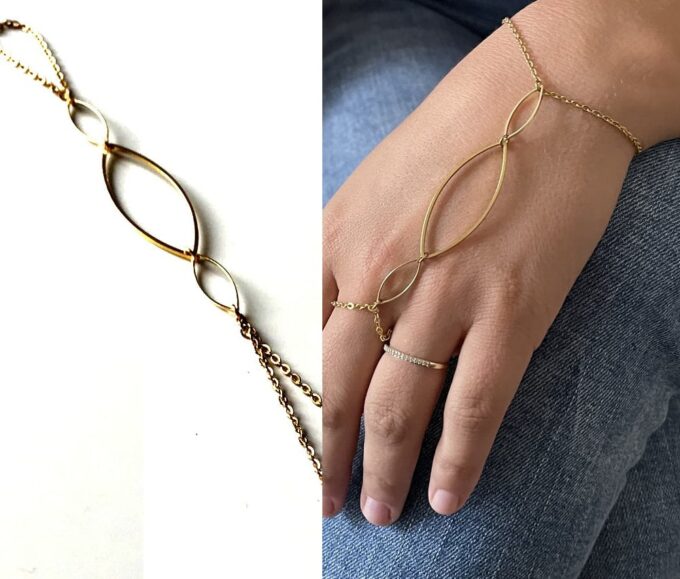 N7143l Bague bracelet en or plaqué - Chaine de main dorée - Bijoux Bracelets en ligne Ninanina