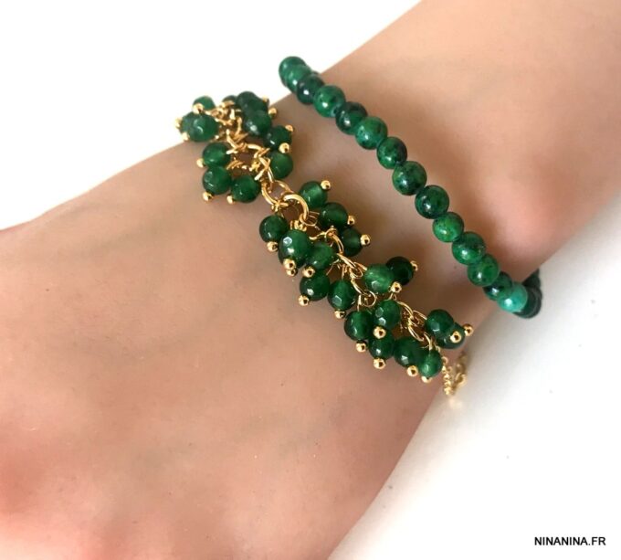 N7161 Bracelet Chrysocolle pierres vertes 6 mm pour femme - Bijoux Bracelets en ligne Ninanina
