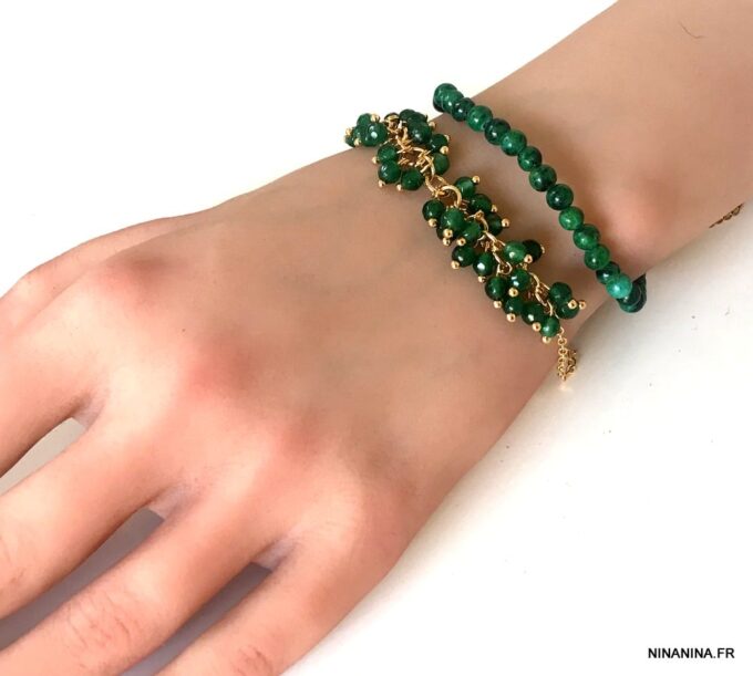 N7161b Bracelet Chrysocolle pierres vertes 6 mm pour femme - Bijoux Bracelets en ligne Ninanina