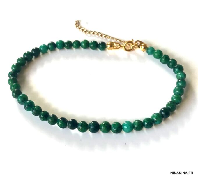 N7163a Bracelet cheville perles vertes chrysocolle naturelle 6mm - Bijoux de pied en ligne Ninanina