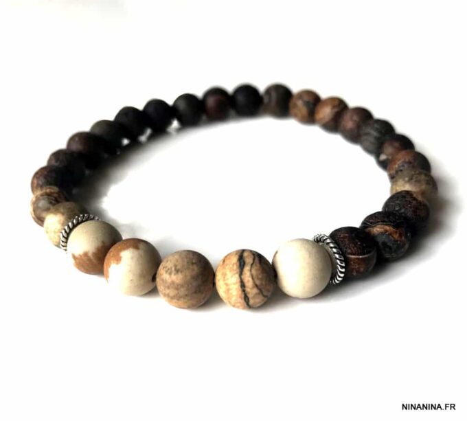 Bracelet pierre marron jaspe paysage et pierre naturelle