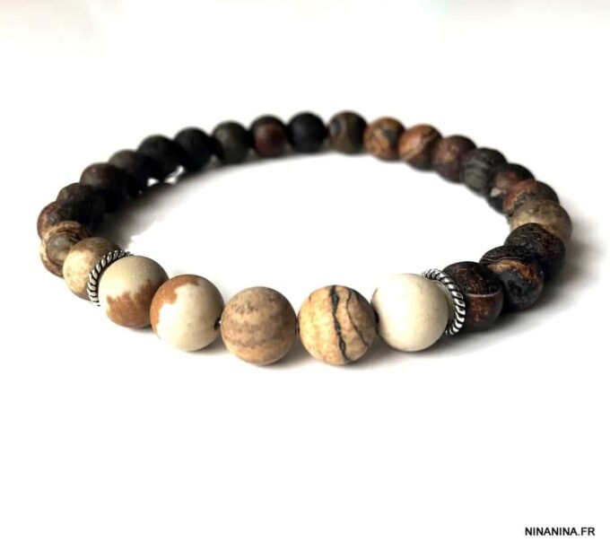 Bracelet pierre marron jaspe paysage et pierre naturelle