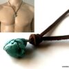 N7167g Collier ethnique turquoise homme pendentif pierre naturelle bleue lacet cuir marron - Bijoux Colliers en ligne Ninanina