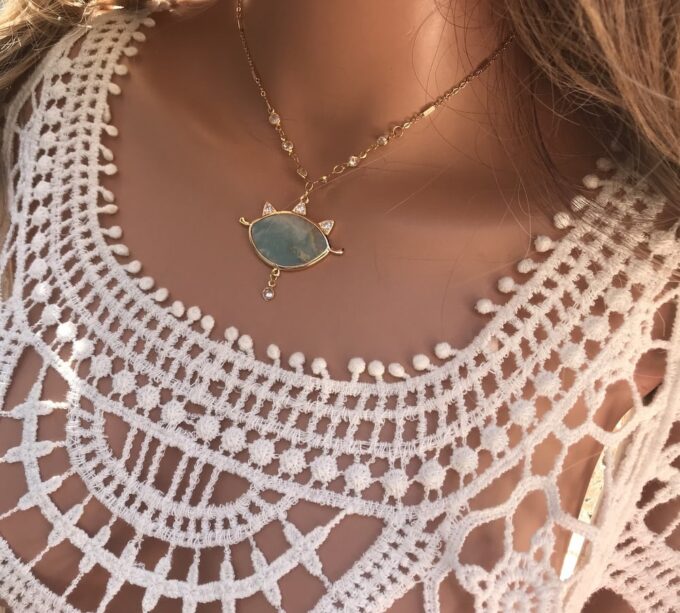 N7169b Ras de cou mauvais oeil - Collier protecteur Amazonite bleu - Bijoux Colliers en ligne Ninanina