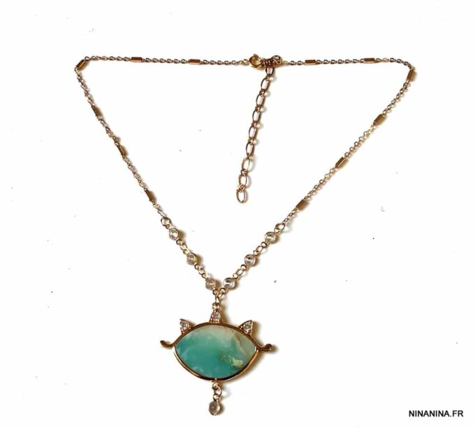 N7169o Ras de cou mauvais oeil - Collier protecteur Amazonite bleu - Bijoux Colliers en ligne Ninanina