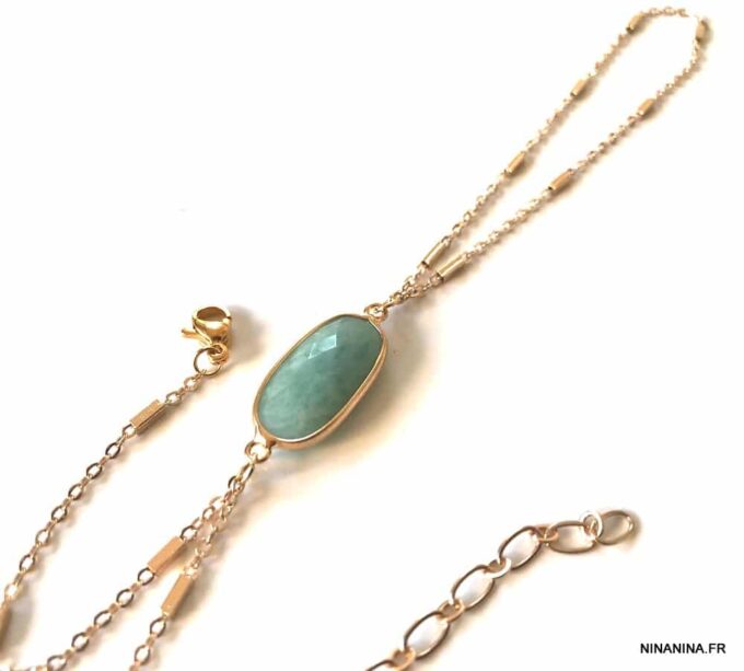 N7171a Bracelet Amazonite bleu avec bague reliée plaqué or - Bijoux Bracelets en ligne Ninanina