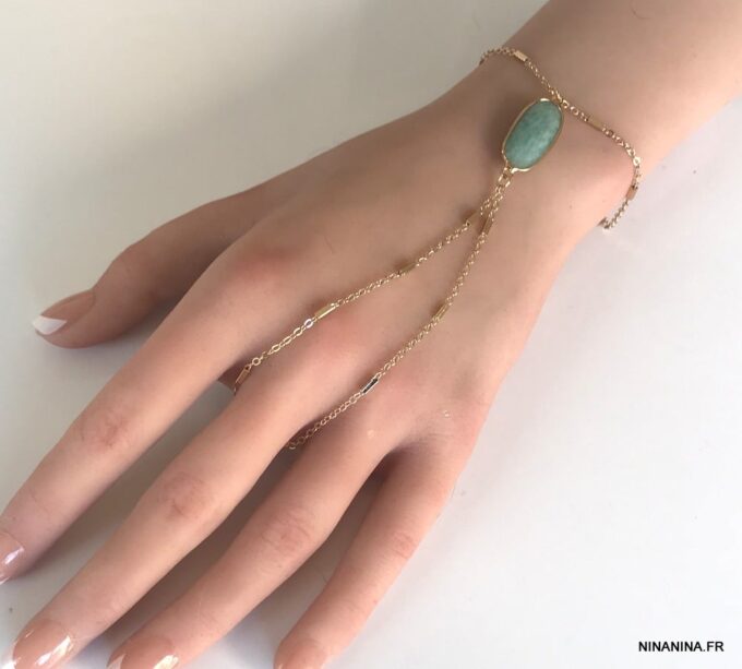 N7171g Bracelet Amazonite bleu avec bague reliée plaqué or - Bijoux Bracelets en ligne Ninanina