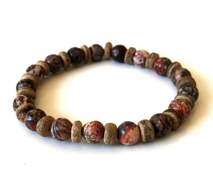 N7172 Bracelet jaspe paysage marron homme ou femme boules 8mm - Bijoux Bracelets en ligne Ninanina