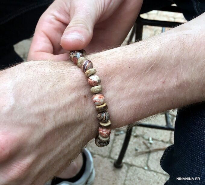 N7172i Bracelet jaspe paysage marron homme ou femme boules 8mm - Bijoux Bracelets en ligne Ninanina