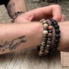 N7172Q Bracelet jaspe paysage marron homme ou femme boules 8mm - Bijoux Bracelets en ligne Ninanina