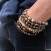 N7172S Bracelet jaspe paysage marron homme ou femme boules 8mm - Bijoux Bracelets en ligne Ninanina