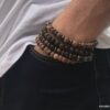 N7172U Bracelet jaspe paysage marron homme ou femme boules 8mm - Bijoux Bracelets en ligne Ninanina