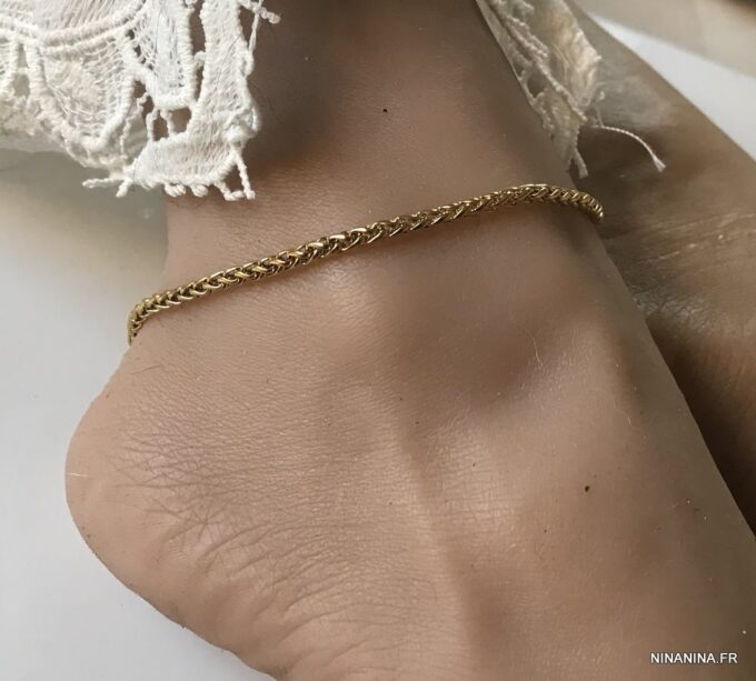 N7175d Bracelet de cheville maille torsade femme et homme acier doré - Bijoux Bracelets en ligne Ninanina