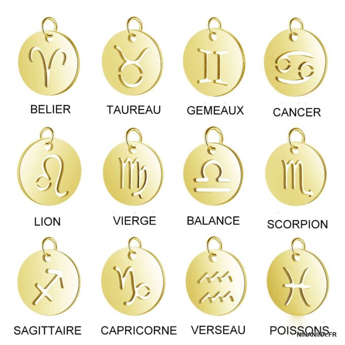 Pendentif signe du zodiaque acier doré