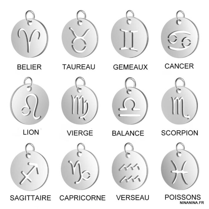 Pendentif signe du zodiaque acier inoxydable argent