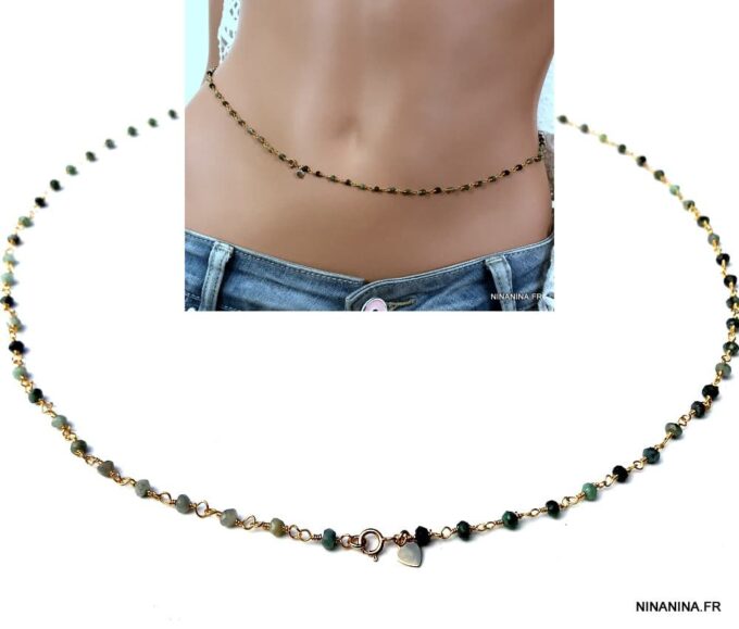 N7146a Collier pierre emeraude pour la taille - Chaine de hanche - Bijoux Chaines en ligne Ninanina
