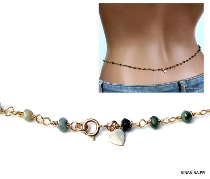 N7146d Collier pierre emeraude pour la taille - Chaine de hanche - Bijoux Chaines en ligne Ninanina