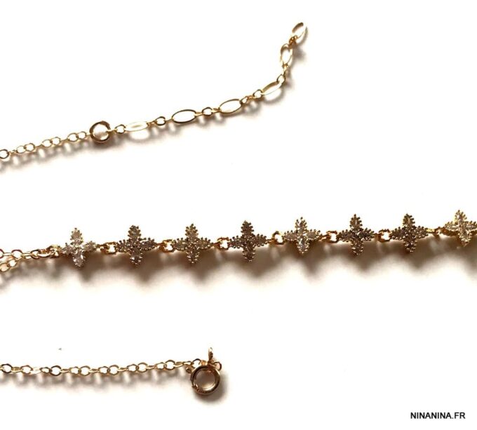 N7177a Chaine de main avec bague plaqué or et zirconium - Bijoux de main en ligne Ninanina