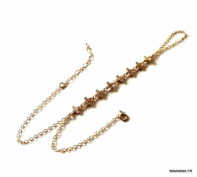 N7177f Chaine de main avec bague plaqué or et zirconium - Bijoux de main en ligne Ninanina