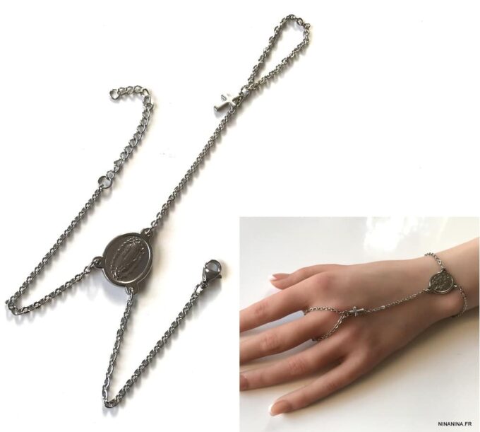 N7183a Bracelet bague religieux vierge et croix acier inoxydable - Bijoux Bracelets en ligne Ninanina