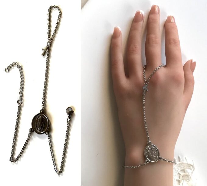 N7183c Bracelet bague religieux vierge et croix acier inoxydable - Bijoux Bracelets en ligne Ninanina