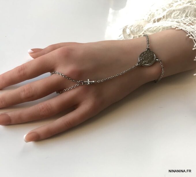 N7183d Bracelet bague religieux vierge et croix acier inoxydable - Bijoux Bracelets en ligne Ninanina