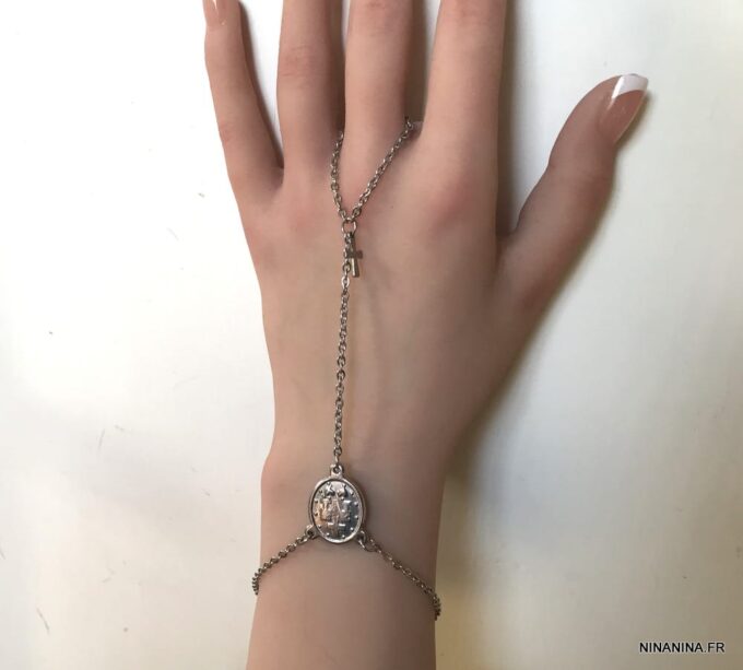 N7183e Bracelet bague religieux vierge et croix acier inoxydable - Bijoux Bracelets en ligne Ninanina