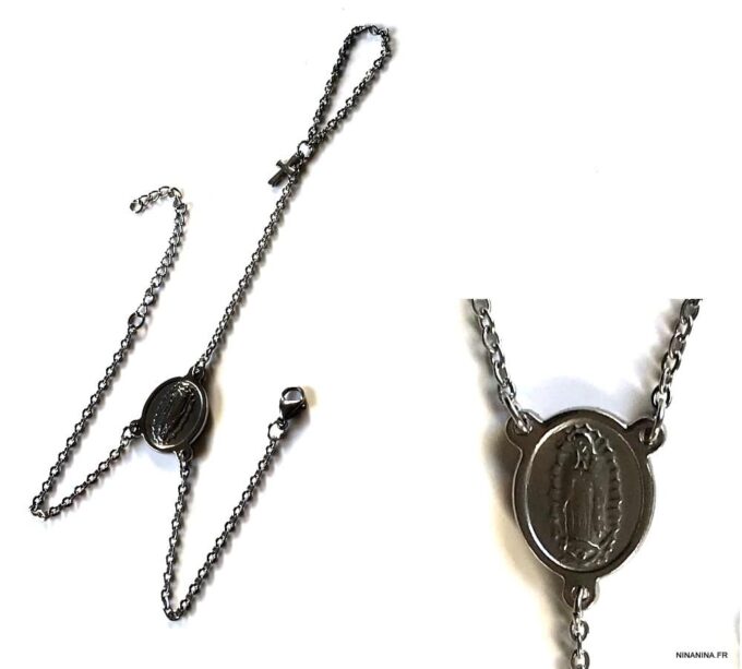 N7183f Bracelet bague religieux vierge et croix acier inoxydable - Bijoux Bracelets en ligne Ninanina