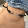 N7187c Bracelet de cheville cordon cuir homme crochet marin - Bijoux Bracelets en ligne Ninanina