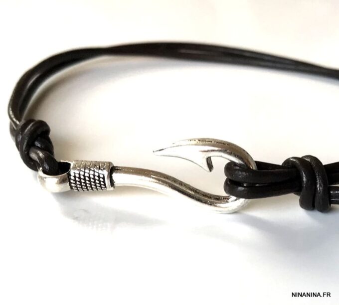 N7187d Bracelet de cheville cordon cuir homme crochet marin - Bijoux Bracelets en ligne Ninanina