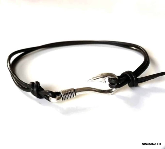 N7187h Bracelet de cheville cordon cuir homme crochet marin - Bijoux Bracelets en ligne Ninanina