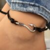 N7187i Bracelet de cheville cordon cuir homme crochet marin - Bijoux Bracelets en ligne Ninanina
