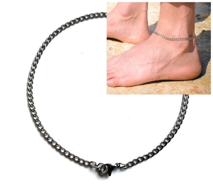 N7203a Chaine cheville homme ou femme maille gourmette acier inoxydable argenté - Bijoux Chaines en ligne Ninanina