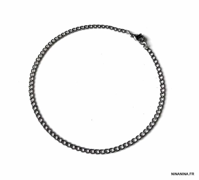 N7203c Chaine cheville homme ou femme maille gourmette acier inoxydable argenté - Bijoux Chaines en ligne Ninanina