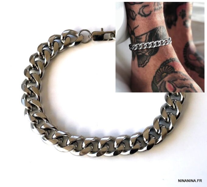 N7207a Chaine de cheville acier chirurgical argent maille gourmette - Bijoux Bracelets en ligne Ninanina