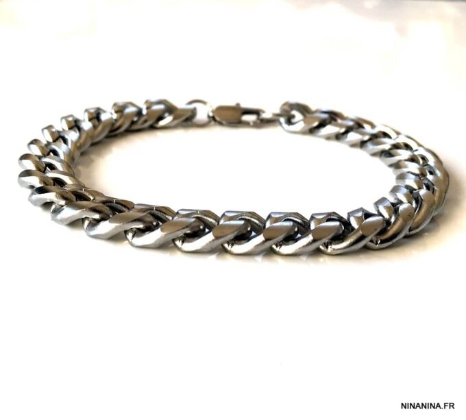 N7207b Chaine de cheville acier chirurgical argent maille gourmette - Bijoux Bracelets en ligne Ninanina