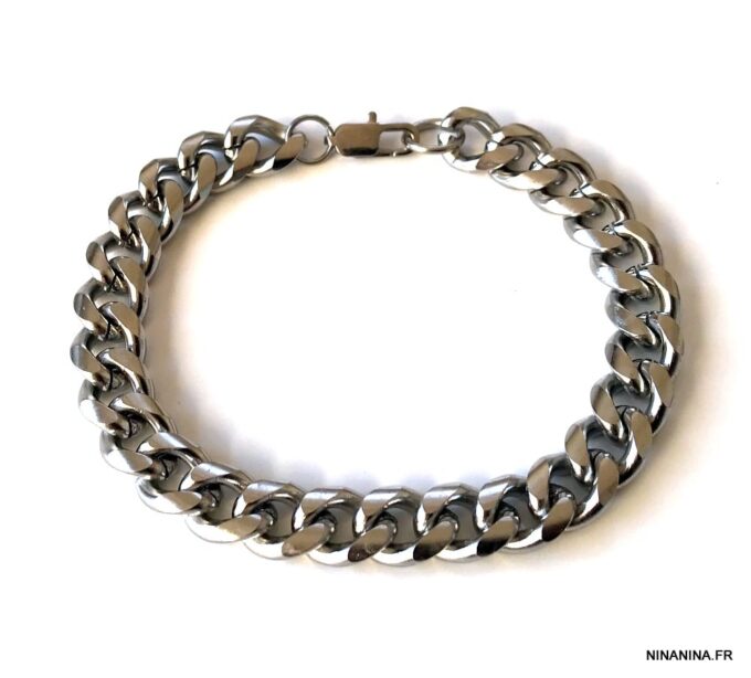 N7207c Chaine de cheville acier chirurgical argent maille gourmette - Bijoux Bracelets en ligne Ninanina