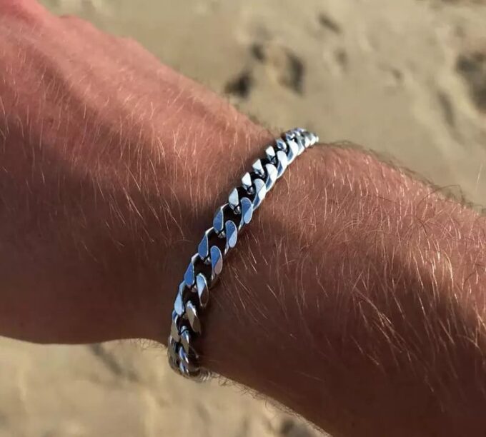 N7208d Bracelet acier maille gourmette homme inoxydable argent - Bijoux Bracelets en ligne Ninanina