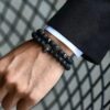 N7209a Bracelet pierre de lave tete de mort zirconium noir homme - Bijoux Bracelets en ligne