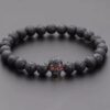 N7209b Bracelet pierre de lave tete de mort zirconium noir homme - Bijoux Bracelets en ligne